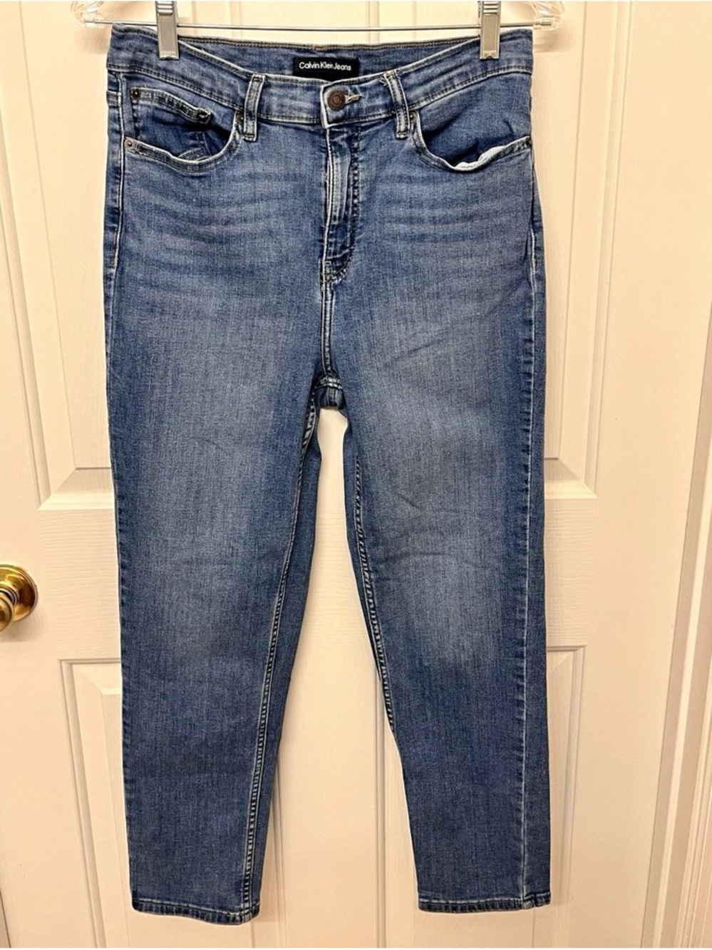 Calvin Klein Mid-Rise Cropped Skinny Jeans in Medium Blue